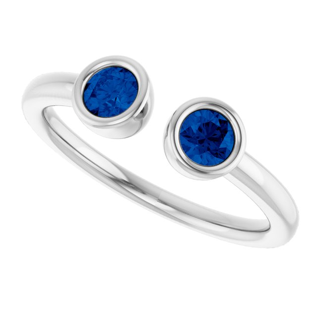 14K White Natural Blue Sapphire Two-Stone Ring